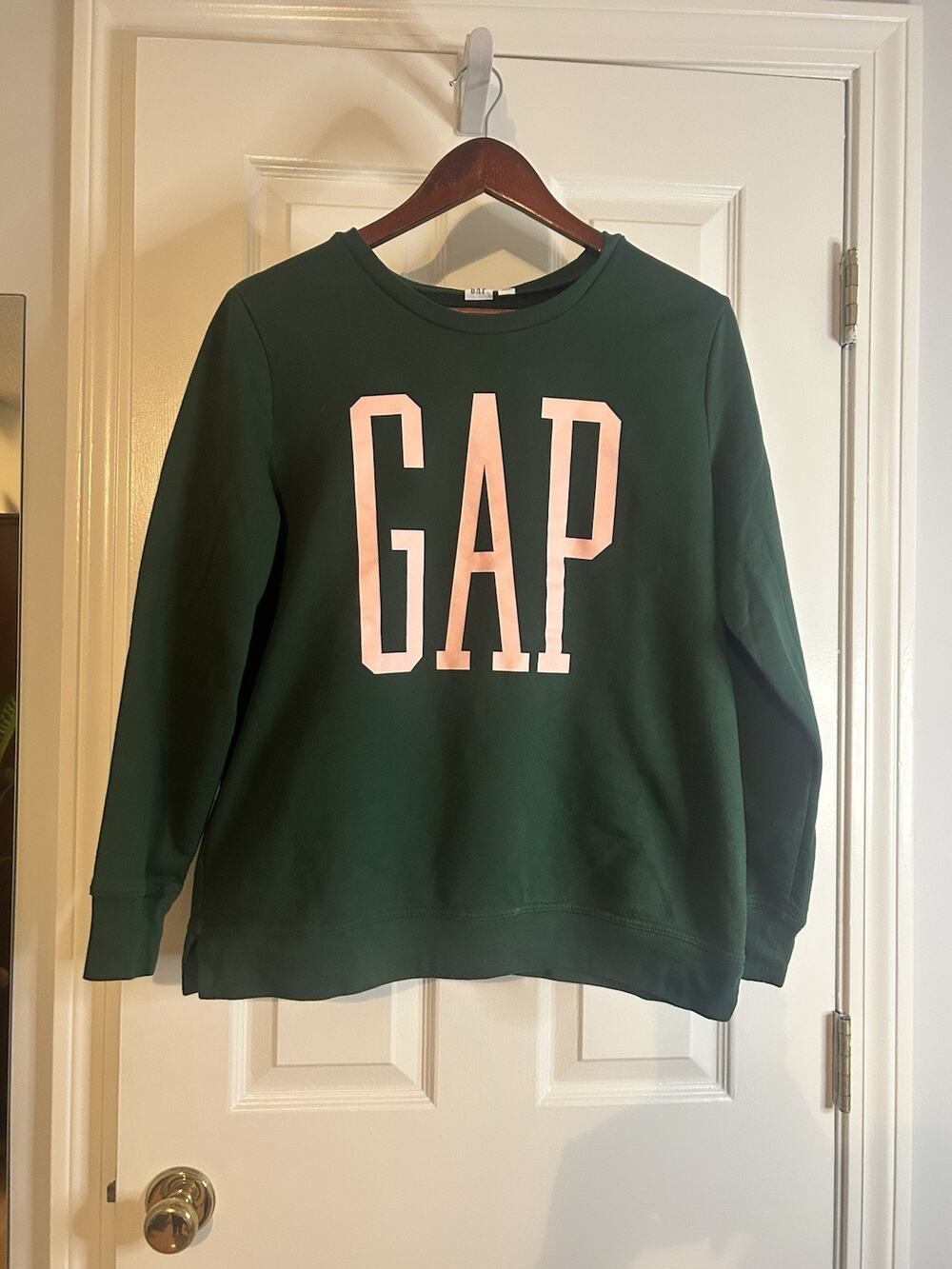 GAP Womens Large Forest Green Varsity Logo Fleece Crewneck Sweatshirt